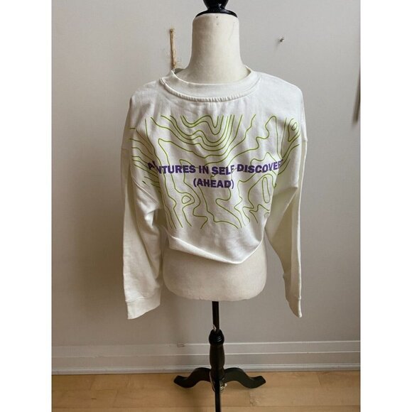BP Bnwot Women Crewneck Cropped White Sz Medium Sweatshirt Organic Cotton - Picture 5 of 7